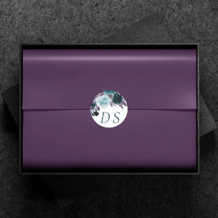 Sticker Rond Moody Boho Floral Turquoise et violet Enregistre