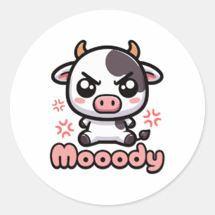 Sticker Rond Moody ! Caricature de chignon de vache en colère m