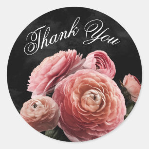 Sticker Rond Moody Elegant Rose   Bouquet floral sur noir