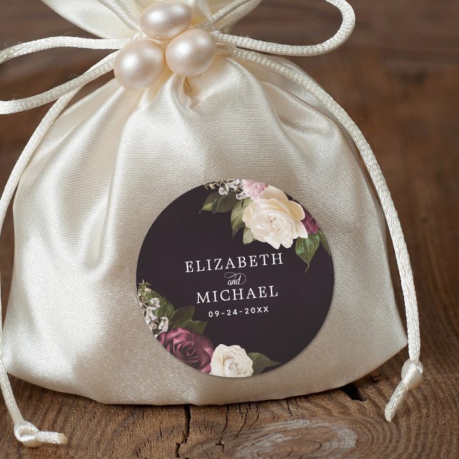 Sticker Rond Moody foncé Floral Mariage romantique (Créateur téléchargé)