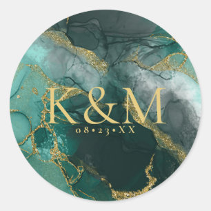 Sticker Rond Moody Ink Emerald Gold ID Abstrait988