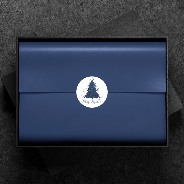Sticker Rond Moody Joyeux Noël | Classy Dark Navy Blue Tree (Créateur téléchargé)