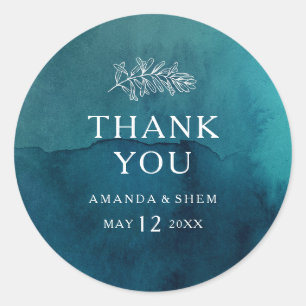 Sticker Rond Moody Ocean Watercolor Merci Mariage Faveur