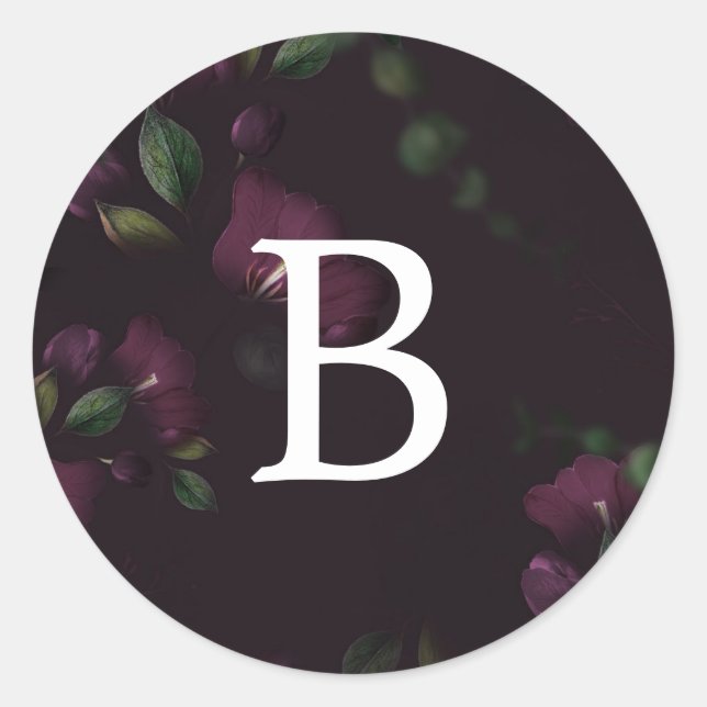 Sticker Rond Moody Purple Bloom Monogramme Mariage Enveloppe Ph (Devant)