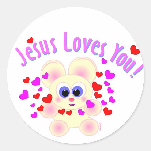Sticker Rond Mooky : Jésus T'aime ! (Devant)