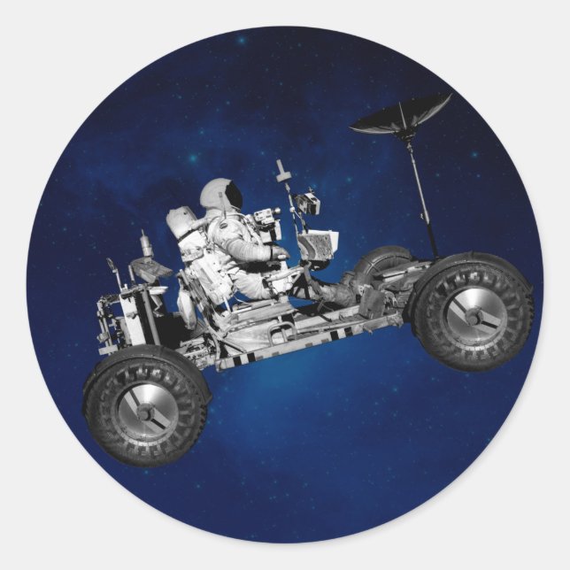 Sticker Rond Moon Buggy Road Trip Space Travel Time Machine 70  (Devant)
