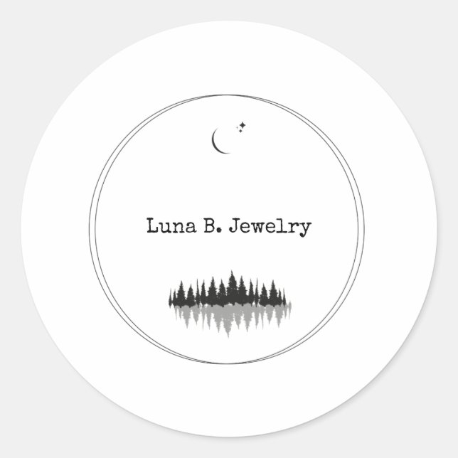 Sticker Rond Moon de Forêt Noire et Blanche minimaliste moderne (Devant)