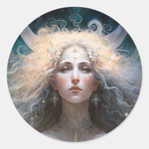 Sticker Rond Moon Goddess Imaginaire Art