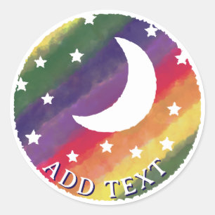 Sticker Rond Moon Stars Arc-en-ciel Décor Aquarelle