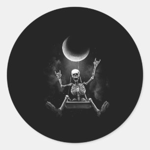 Sticker Rond Moon Swing Skeleton Rock Et Roll Halloween Roc