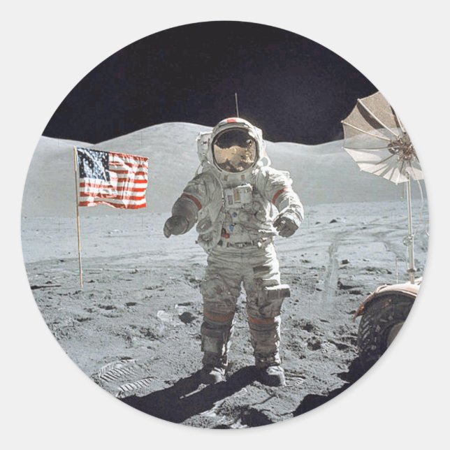 Sticker Rond Moonwalk...Astronaut avec drapeau américain (Devant)