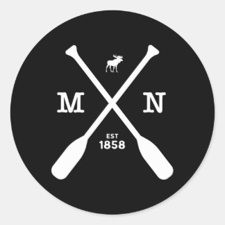 Sticker Rond Moose Et Pagaies Du Minnesota 1858 Midwest