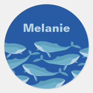 Sticker Rond Morceau de baleines nager bleu foncé Personnalisé