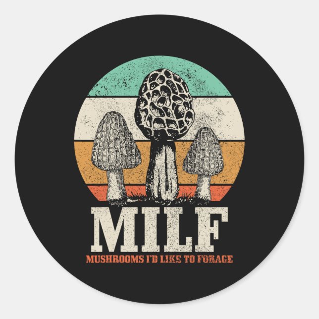 Sticker Rond Morel Chasse aux champignons M.i.l.f. Champignons  (Devant)