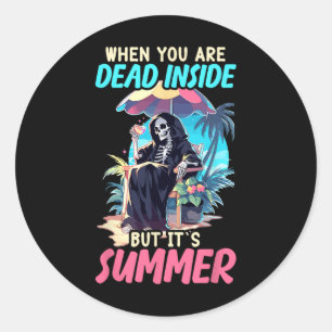 Sticker Rond Mort dans le squelette gothique sarcastique Hallow