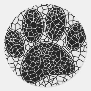 Sticker Rond Mosaic Art Chien Empreinte de patte En Noir Et Bla