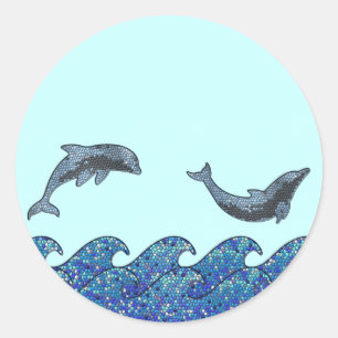 Sticker Rond mosaïque de dauphin