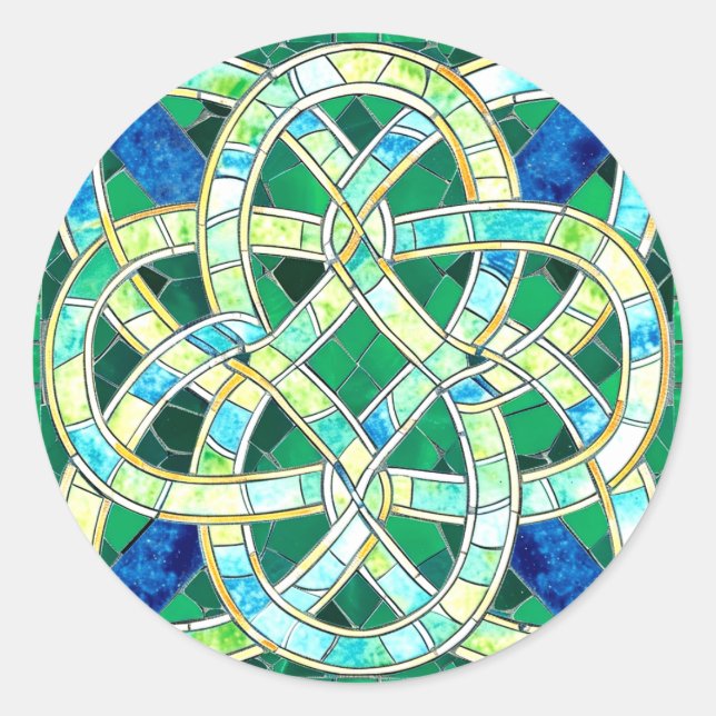 Sticker Rond Mosaïque de pierre céleste verte (Devant)