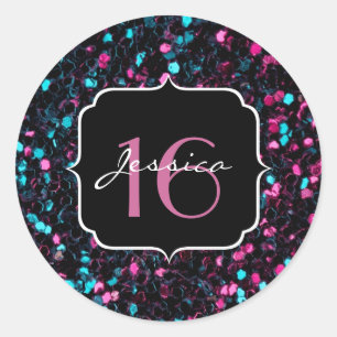 Sticker Rond Mosaïque rose et bleue brillante Douce 16