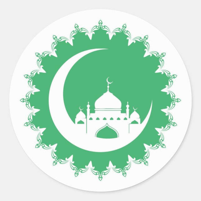 Sticker Rond Mosquée blanche en Crescent Moon Ramadan (Devant)