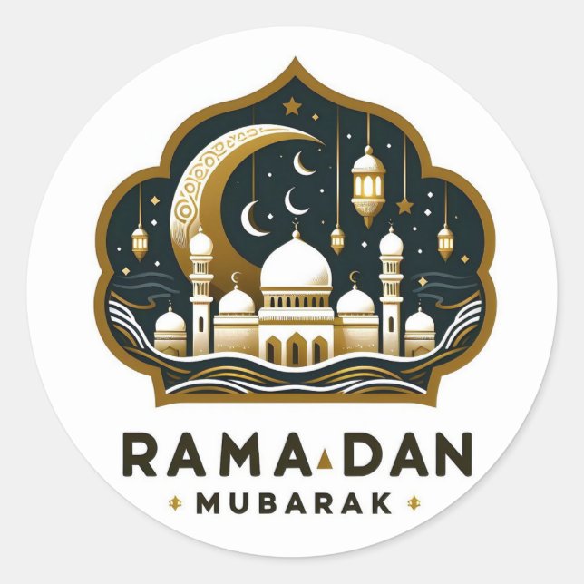 Sticker Rond Mosquée Ramadan Mubarak et lanternes (Devant)