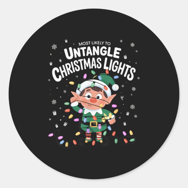 Sticker Rond Most Likely To Untangle Christmas Lights Elf  (Devant)