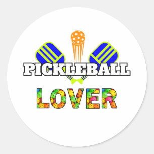 Sticker Rond Mot de Pickleball Traversé Pagaies Ball Lover Conc
