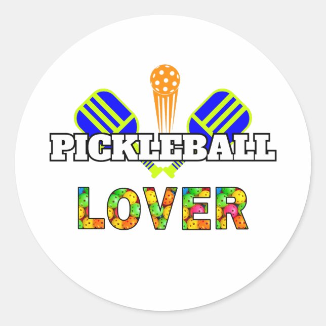 Sticker Rond Mot de Pickleball Traversé Pagaies Ball Lover Conc (Devant)