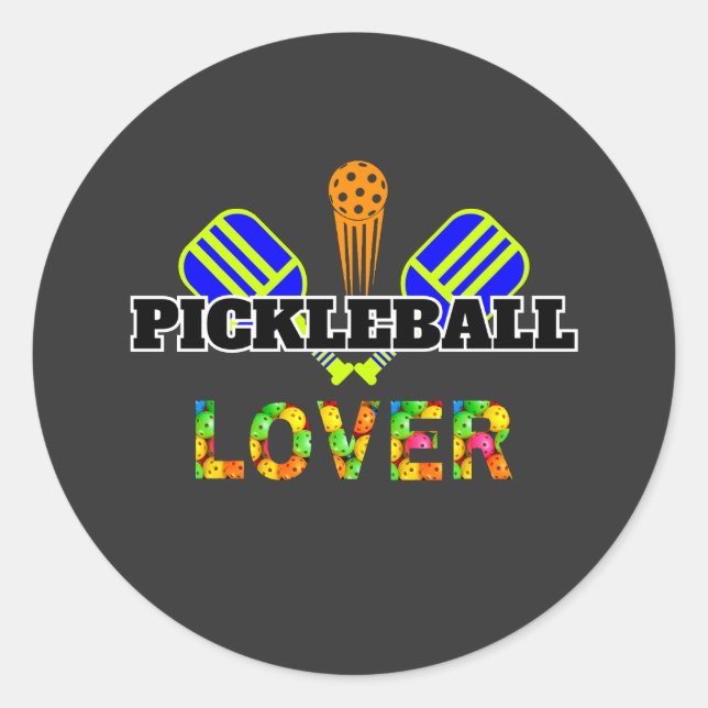 Sticker Rond Mot de Pickleball Traversé Pagaies Ball Lover Conc (Devant)