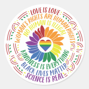 Sticker Rond Mot Fleur de justice sociale coloré