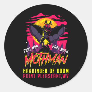 Sticker Rond Mothman Fun Cryptid Harbinger Part Homme Part Moth