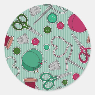 Sticker Rond Motif à coudre mignon vert et pourpre