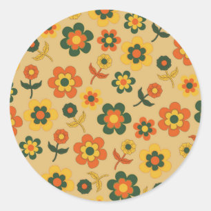 Sticker Rond Motif à fleurs Vintage orange rétro