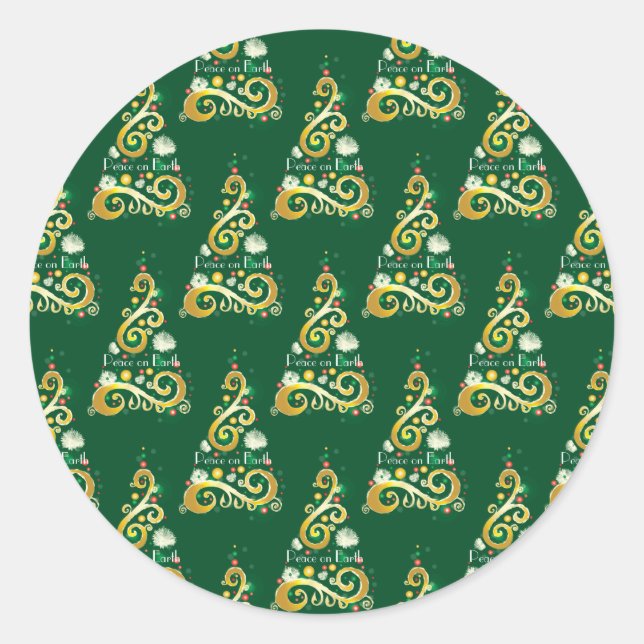 Sticker Rond motif Abstrait de Noël vert et or (Devant)