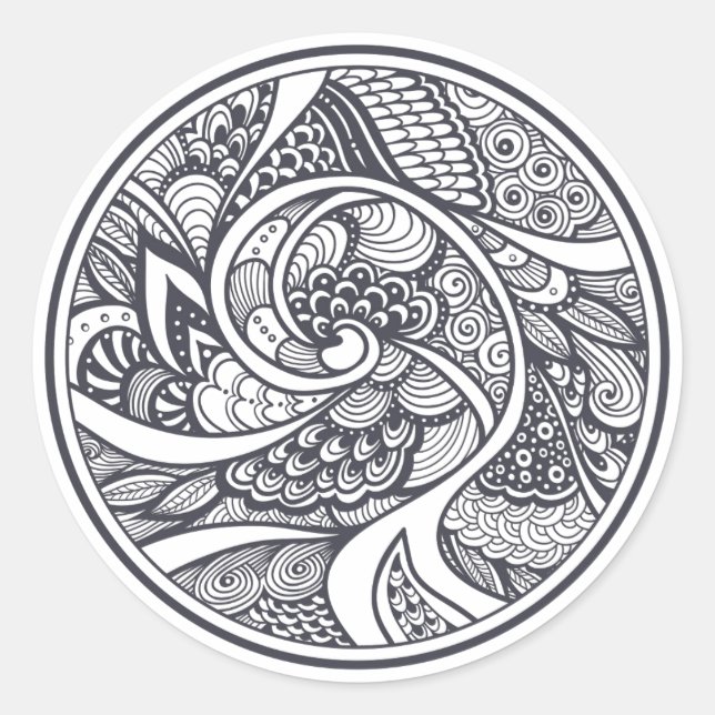 Sticker Rond Motif Abstrait En Style Doodle Zen (Devant)