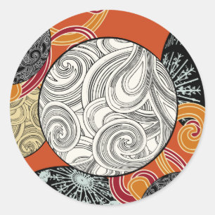 Sticker Rond Motif Abstrait Rétro en Tourbillon avec une Touche