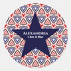 Sticker Rond Motif américain Patriotic Red White Blue Star