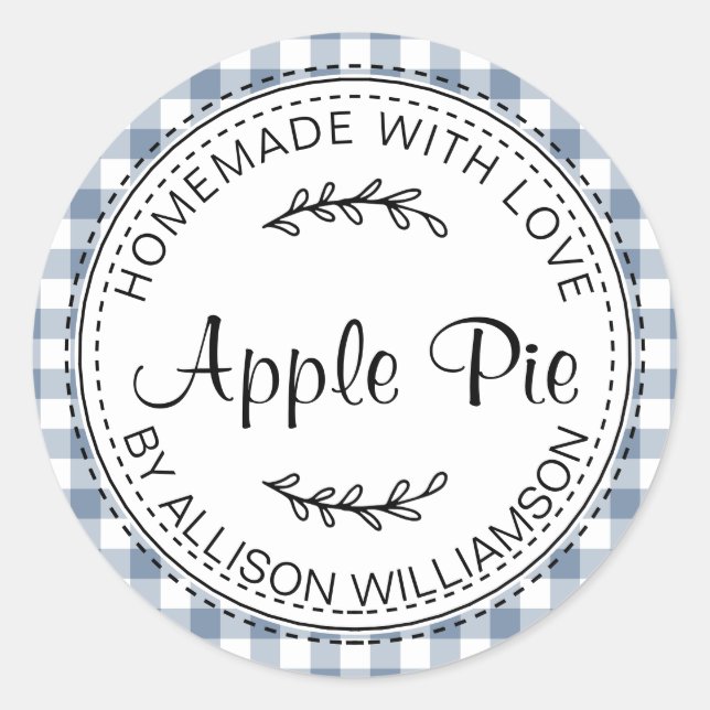 Sticker Rond Motif Apple Pie Blue Check fait maison rustique (Devant)