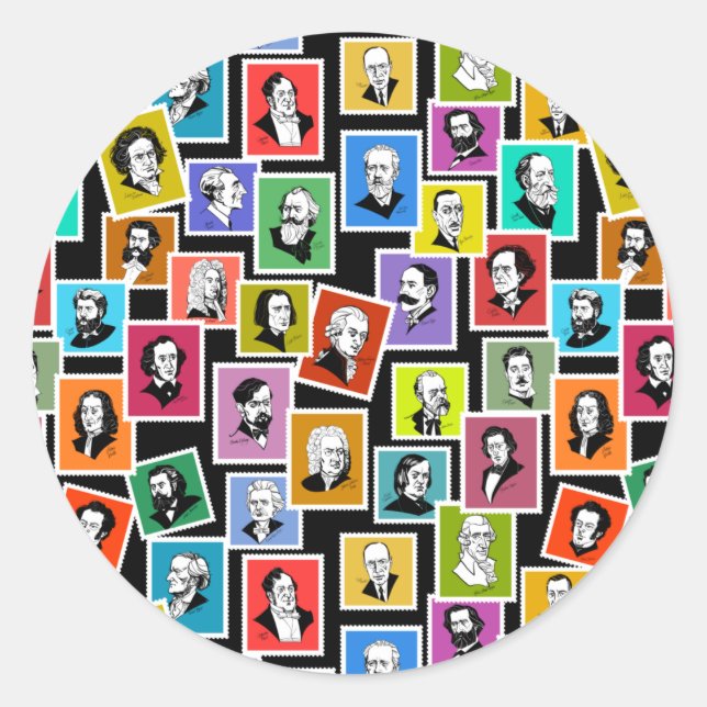 Sticker Rond Motif avec portraits des plus grands compositeurs (Devant)