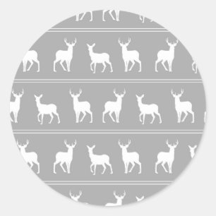 Sticker Rond Motif blanc cerf et cerf sur gris