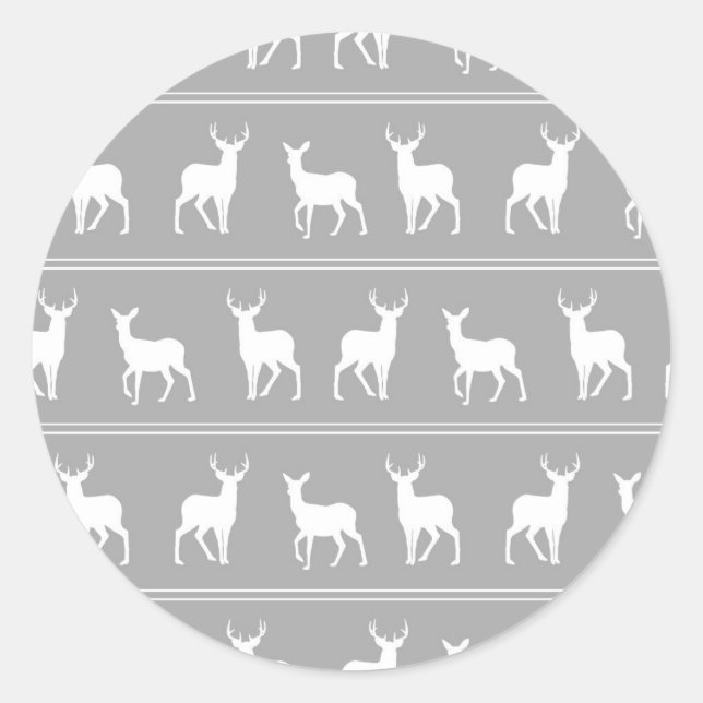Sticker Rond Motif blanc cerf et cerf sur gris (Devant)
