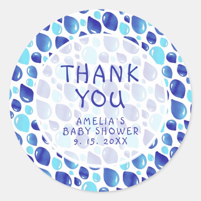 Sticker Rond Motif Bleu  bébé Baby shower garçon (Devant)
