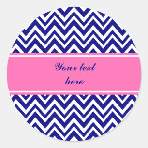 Sticker Rond Motif bleu marine Chevron avec rose chaud