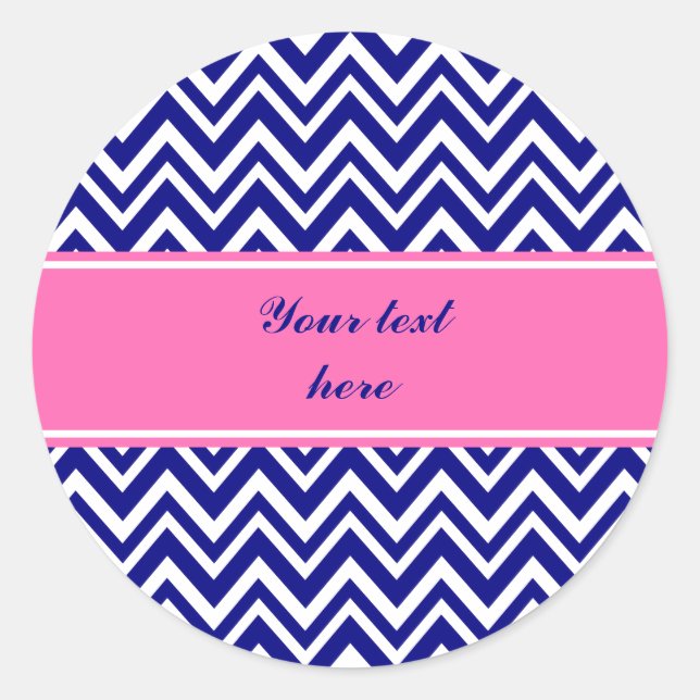 Sticker Rond Motif bleu marine Chevron avec rose chaud (Devant)