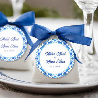 Sticker Rond Motif bleu marocain musulman Mariage musulman musu