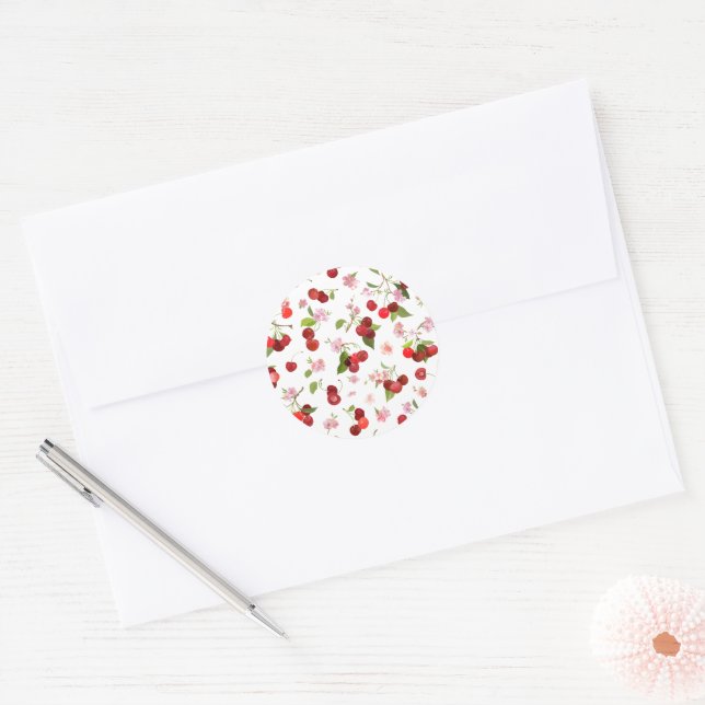Sticker Rond Motif cerise 1 (Enveloppe)