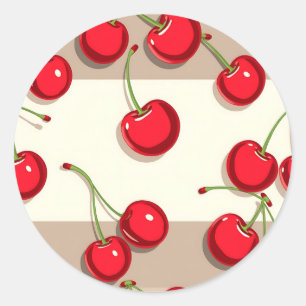 Sticker Rond Motif Cerise Gras Vibrations Rétro d'Été