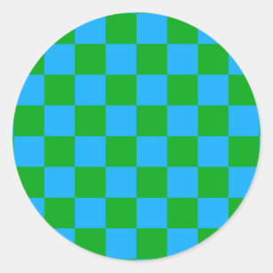 Sticker Rond Motif chèque À damiers bleu vert