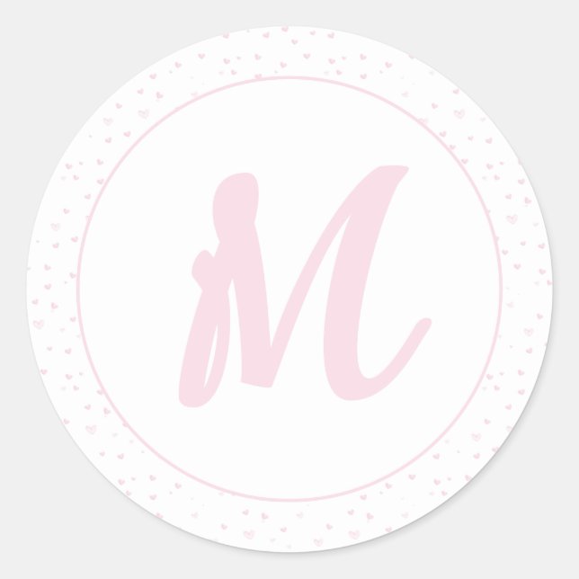 Sticker Rond Motif Coeur rose Fille Romantique Monogramme (Devant)