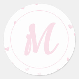 Sticker Rond Motif Coeur rose Fille Romantique Monogramme